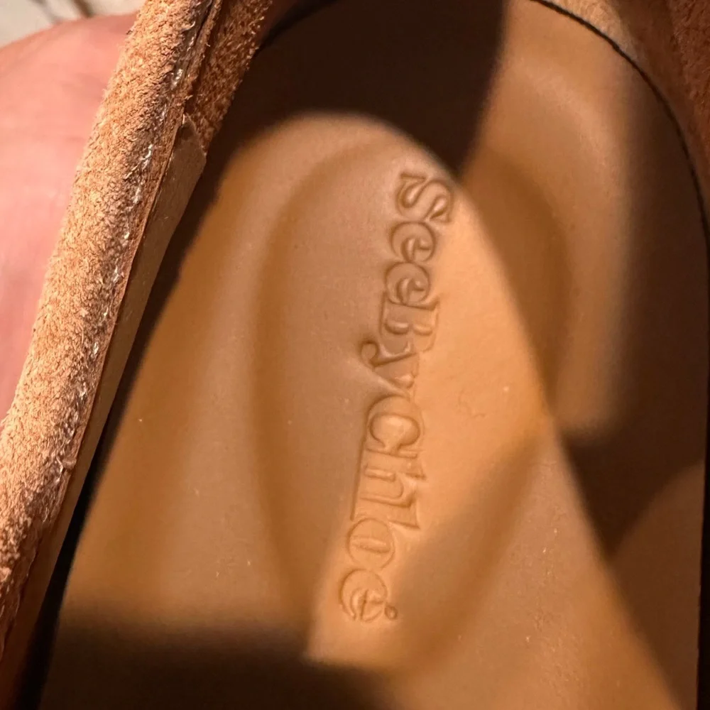 SEE BY CHLOE SIZE 38 USA 7/5 Brown Suede Slip-On Sneakers with Floral Design